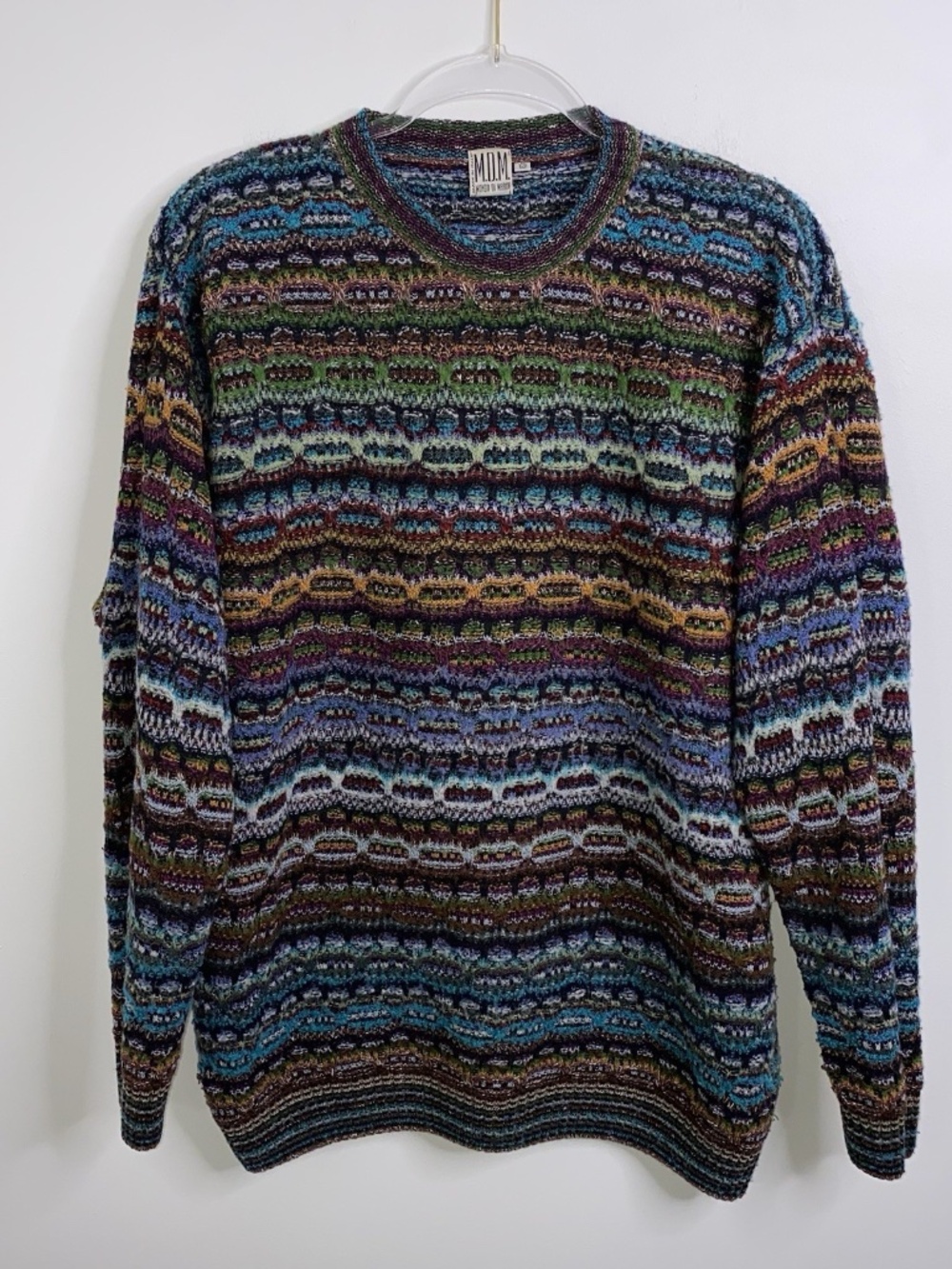 Vtg Mondo Di Marco Sweater Coogi Style Geometric Stripe Italy Men's L 52 Wool